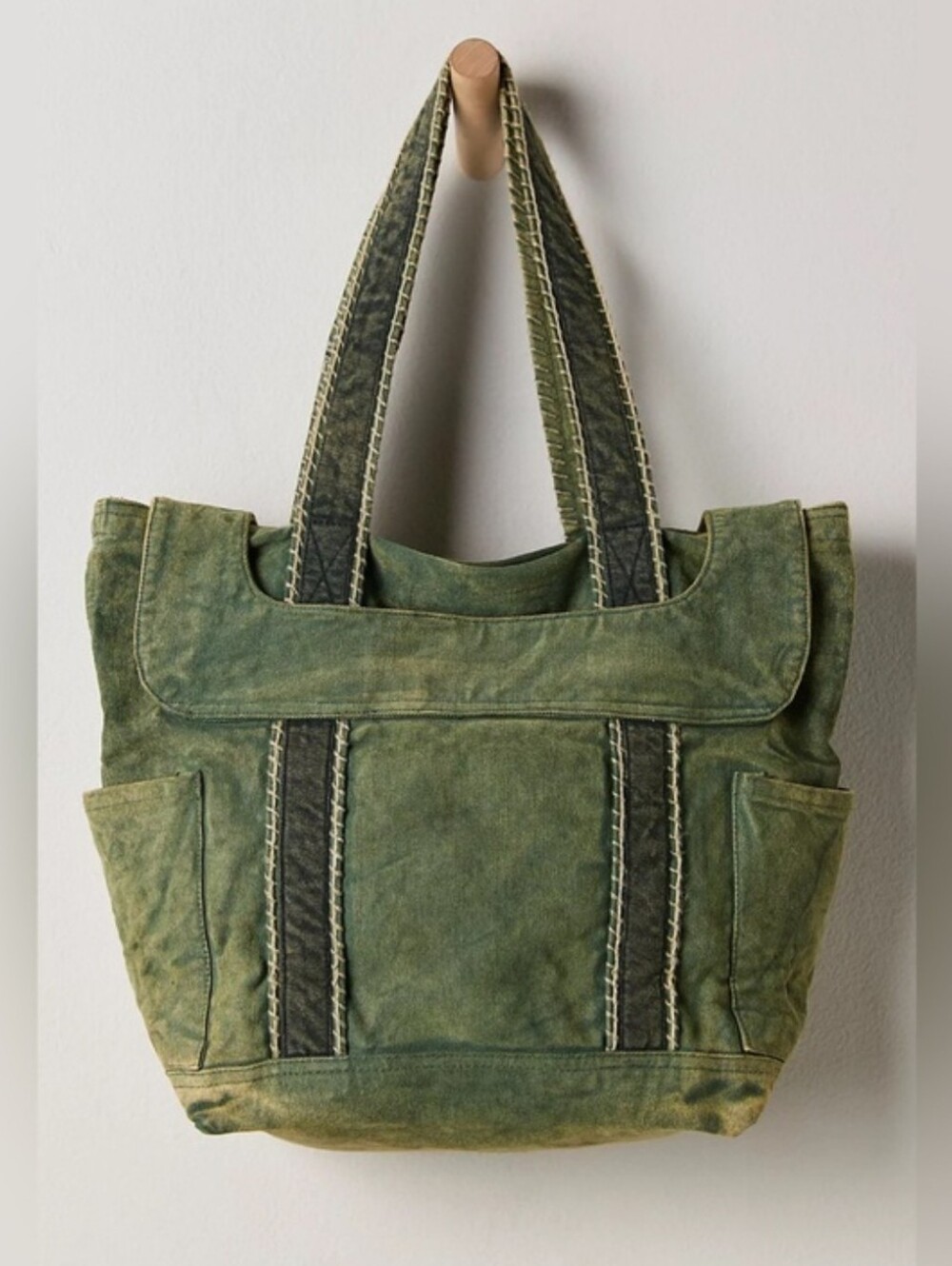 Free People Cordes Olive Green Canvas Tote